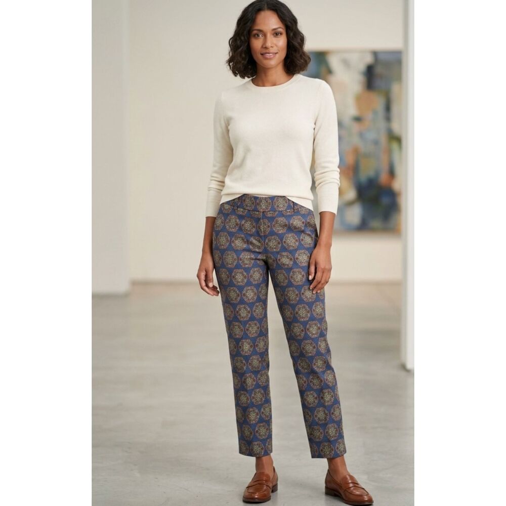 New Ann Taylor LOFT Julie Navy Medallion Textured Pants Women's Size 6